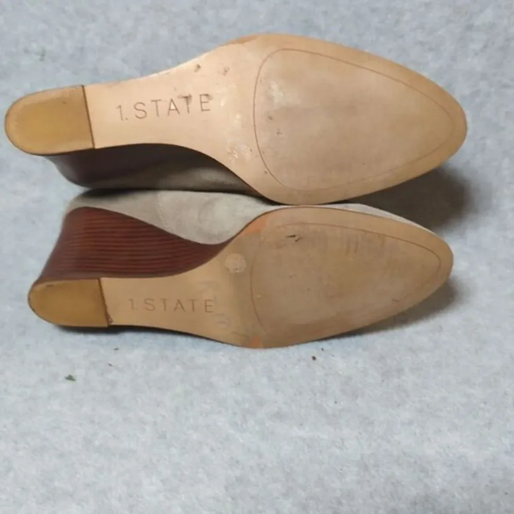 1STATE  Women's Kaleb‎ Boot Size 8 Wedge Heel Tan Taupe Suede Zip Shoe
